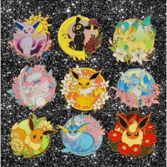 Complete Eeveelution Floral Pokémon Enamel Pin Set – 9 Piece Collector’s Lot - Picture 1 of 11